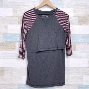 Latched Mama Layered Nursing Tunic Tee Gray Striped Breastfeeding Womens Medium
